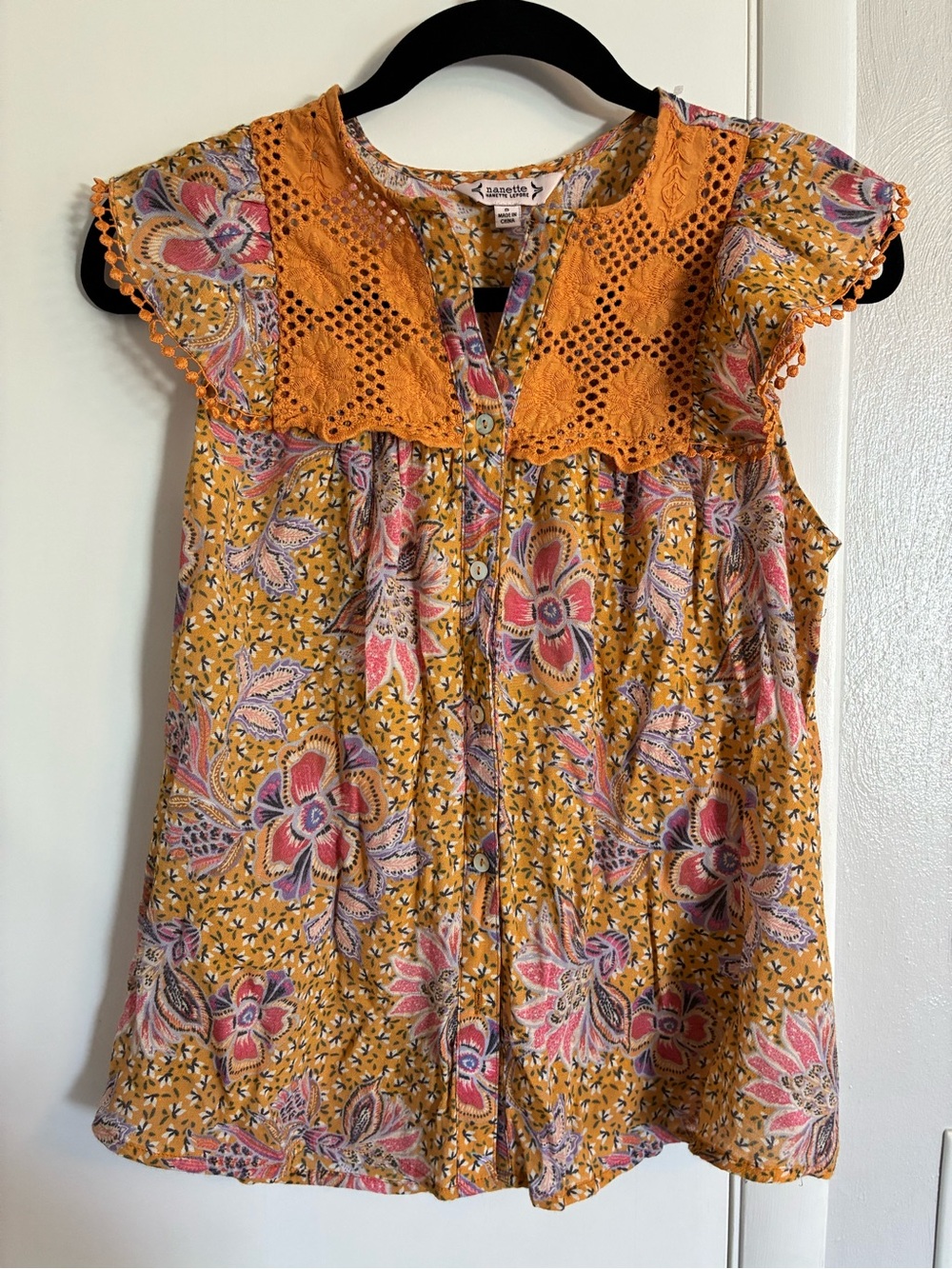 Nanette Lepore yellow floral blouse